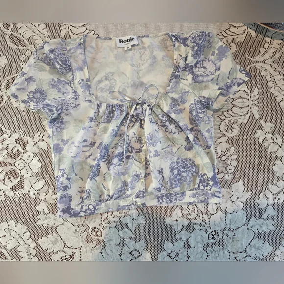 Rouje Bleu Flavie Button Down Pearl Floral Pastel Top Size 38 - Picture 5 of 10